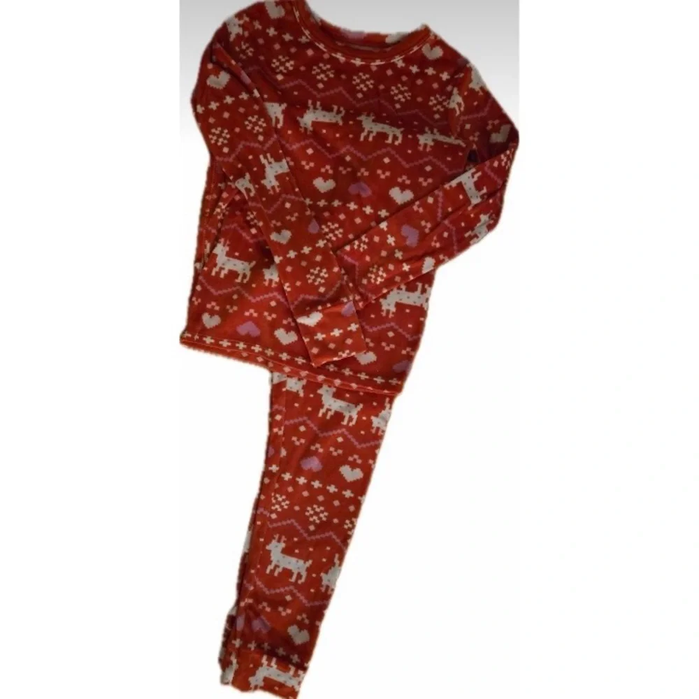 Cat & Jack Reindeer Cross & Hearts Red White Pajamas Matching Set Girls size 6